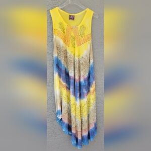 NF free size yellow/blue Tie Dye boho festival asymmetrical flowy dress